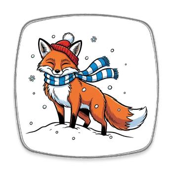 Winterfuchs mit Schal - Viereckiger Kühlschrankmagnet - Weiß - Vorne