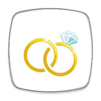 Goldene Eheringe mit Diamant - Viereckiger Kühlschrankmagnet - Weiß - Vorne