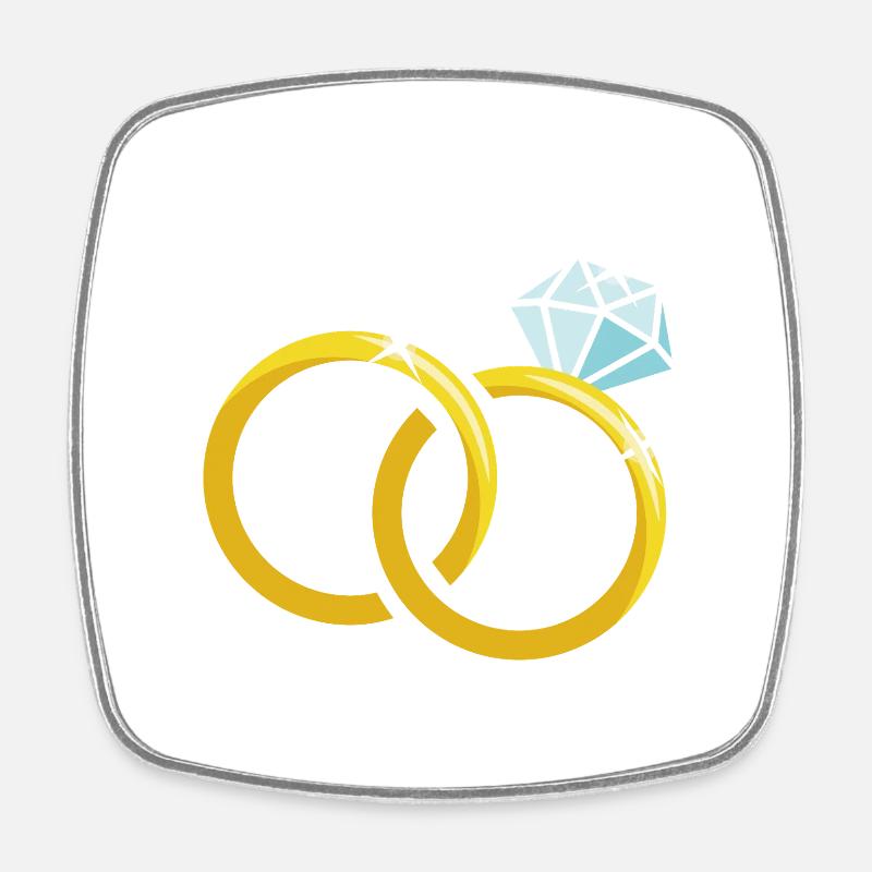 Gold wedding rings with diamond - Square fridge magnet - white