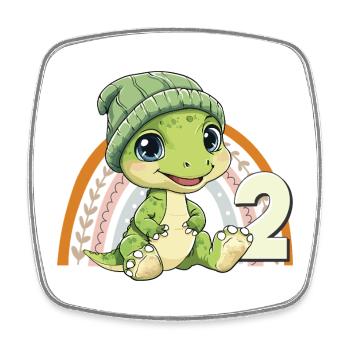 2e anniversaire Dinosaure Arc-en-ciel mignon mignon - Magnet carré - blanc - Devant
