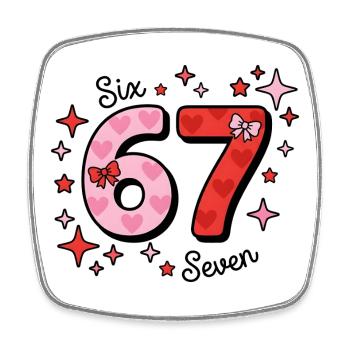 Six Seven Design - rosa + rot mit Sternen + Herzen - Viereckiger Kühlschrankmagnet - Weiß - Vorne
