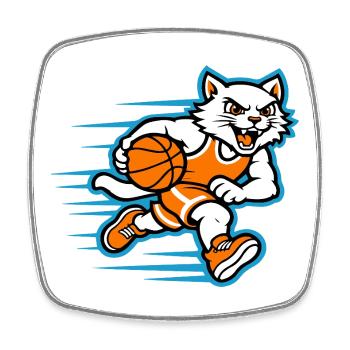 Schnelles Basketball-Katzen-Dribbel-Maskottchen - Viereckiger Kühlschrankmagnet - Weiß - Vorne