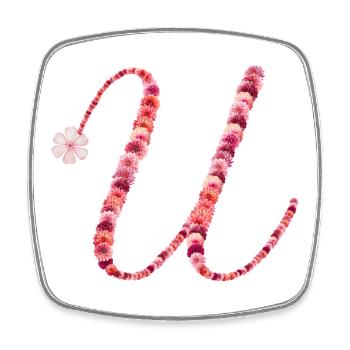 Monogramme floral romantique « U » - Magnet carré - blanc - Devant