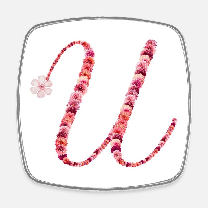 Romantic floral monogram "U" - Square fridge magnet - white