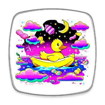 Colorful rubber duck in rainbow boat - Square fridge magnet - white - Front