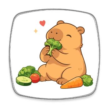 Capybara loves vegetables – relaxed & cute - Square fridge magnet - white - Front