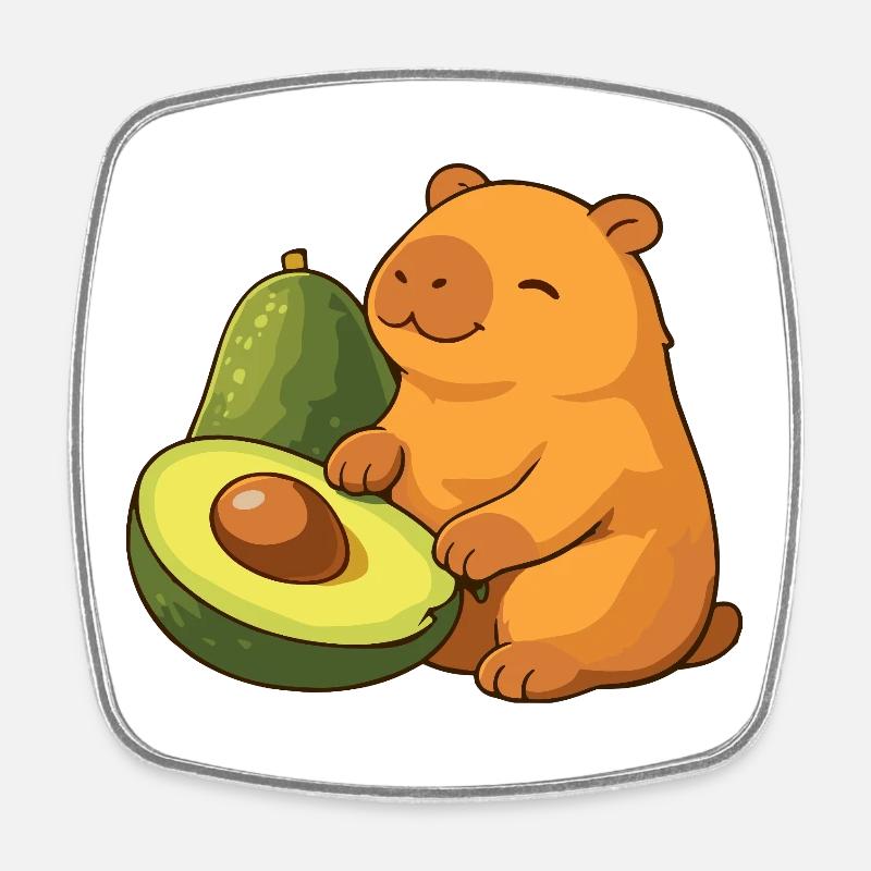 Capybara with avocado - Square fridge magnet - white