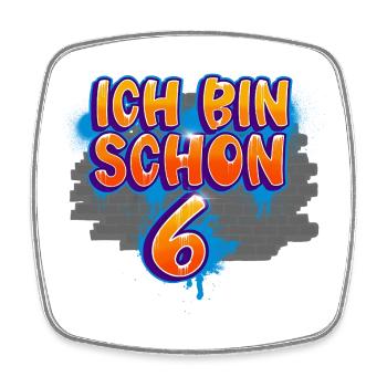 6. Geburtstag Graffiti - Viereckiger Kühlschrankmagnet - Weiß - Vorne