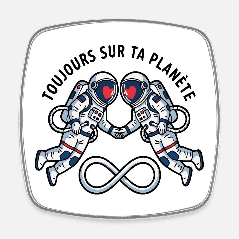 Cosmic Lovers: Astronaut Hearts - Magnet carré - blanc