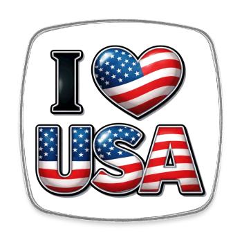 I Love USA – Patriotische Botschaft Emblem-Flagge - Viereckiger Kühlschrankmagnet - Weiß - Vorne