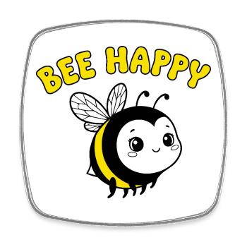 Bee Happy – Süße Cartoon Biene in Gelb Schwarz - Viereckiger Kühlschrankmagnet - Weiß - Vorne