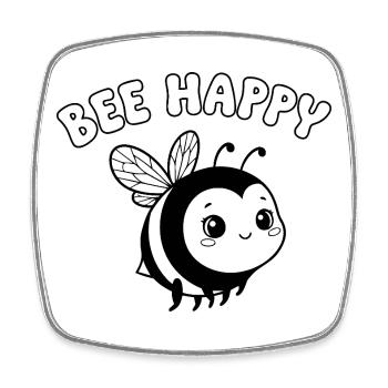 Bee Happy – Cute Bee Lineart Black White - Square fridge magnet - white - Front
