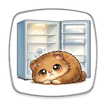 Kleine Katze vor offenem Kühlschrank - Viereckiger Kühlschrankmagnet - Weiß - Vorne