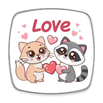 Katzenliebe im Herzen des Duos - Viereckiger Kühlschrankmagnet - Weiß - Vorne