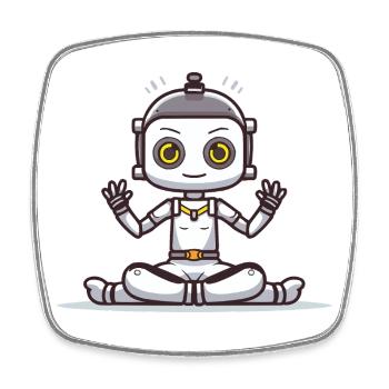 Petit robot en position de lotus - Magnet carré - blanc - Devant