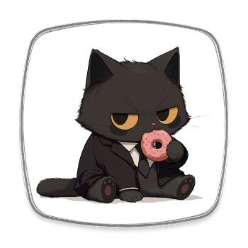 Chat en costume avec un beignet - Magnet carré - blanc - Devant