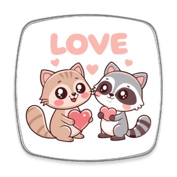 Duo Cats and Raccoons Hearts of Love - Square fridge magnet - white - Front