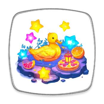 Canard jaune au lac d’agrumes avec des étoiles - Magnet carré - blanc - Devant