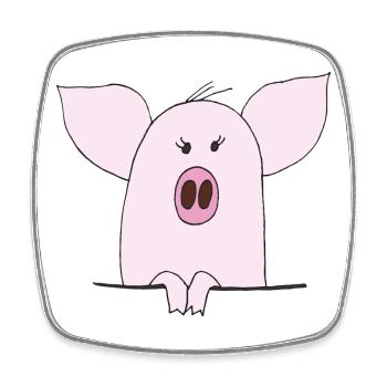 Cuddly Pink Pig Cartoon - Square fridge magnet - white - Front