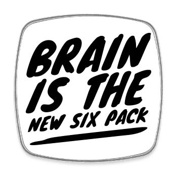 Brain is the New Six Pack - Smart Humor - Square fridge magnet - white - Front