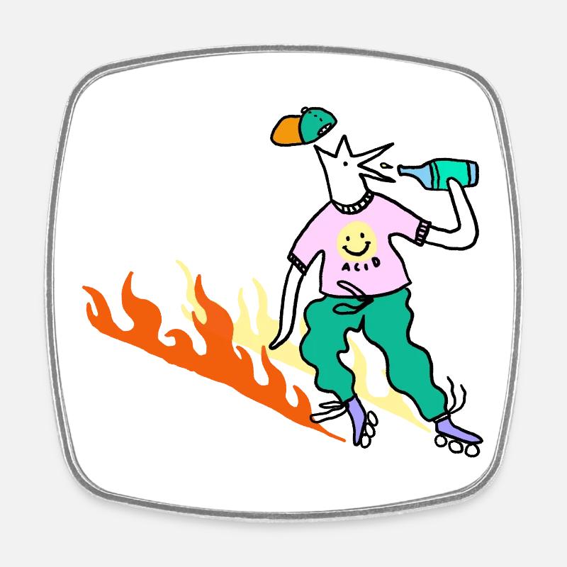 Roller_Skater_on_fire - Viereckiger Kühlschrankmagnet - Weiß