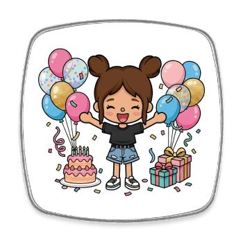 Happy Birthday Girl - Personnage mignon du jeu Toca - Magnet carré - blanc - Devant