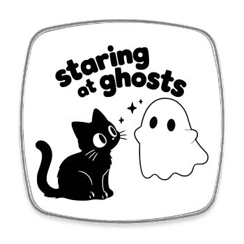Süße Katze trifft Geist | Minimal Halloween Motiv - Viereckiger Kühlschrankmagnet - Weiß - Vorne