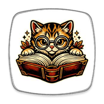 Kitten with glasses reading - Square fridge magnet - white - Front