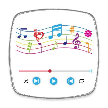 Music notes, music player, colourful music symbols - Square fridge magnet - white - Front