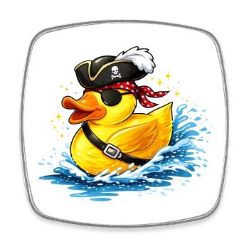 Cheeky rubber duck in pirate look with eye patch - Square fridge magnet - white - Front