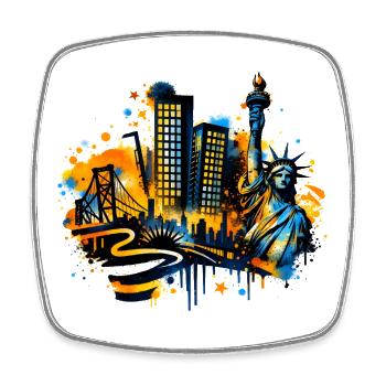 New York Skyline mit Freiheitsstatue - Viereckiger Kühlschrankmagnet - Weiß - Vorne
