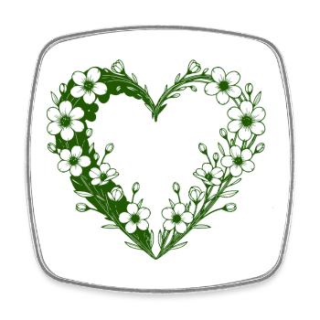 Grünes Blumenherz Florale Silhouette - Viereckiger Kühlschrankmagnet - Weiß - Vorne