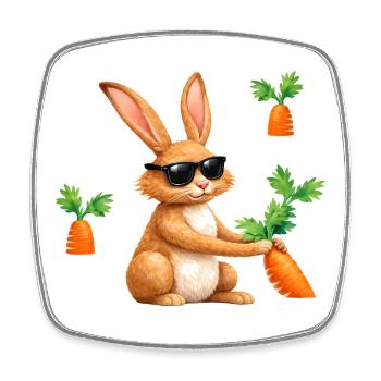 Un lapin avec des lunettes de soleil et une carotte - Magnet carré - blanc - Devant