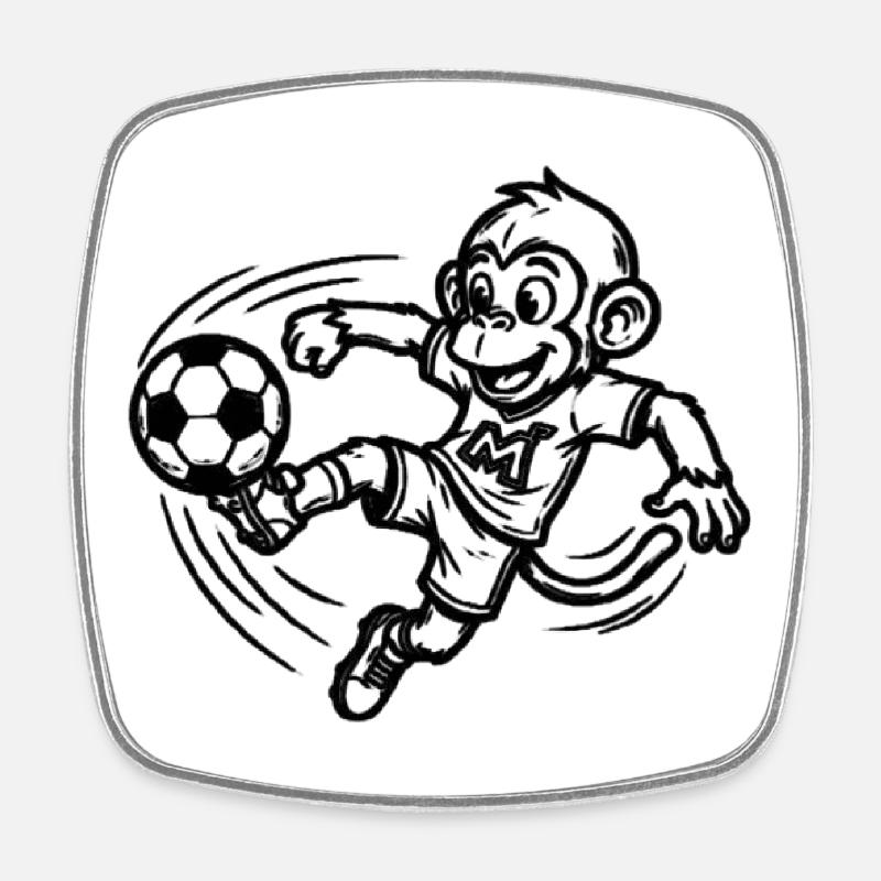 Cartoon Kid Goalkeeper Kick - Square fridge magnet - white