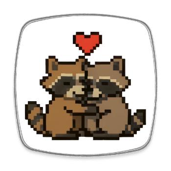 Pixel raccoon with heart - Square fridge magnet - white - Front