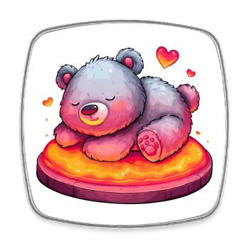 Cuddly bear on lava cake with hearts - Square fridge magnet - white - Front