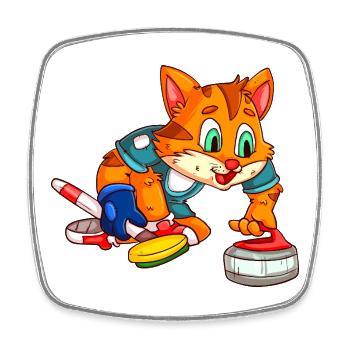Katzen Curling / Curlingspieler Katze - Viereckiger Kühlschrankmagnet - Weiß - Vorne