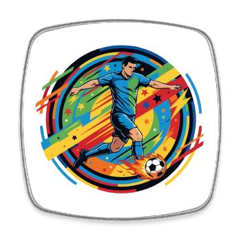 Soccer Hero Shoots Fireball Soccer Ball Motif - Square fridge magnet - white - Front