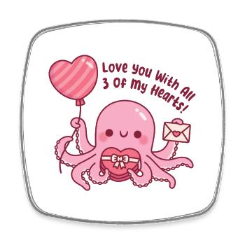 Süßer pinker Oktopus Ich liebe dich mit all meinen drei Herzen - Viereckiger Kühlschrankmagnet - Weiß - Vorne