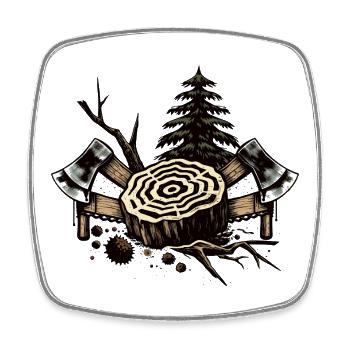 Motif de bûcheron avec tronc d’arbre et haches - Magnet carré - blanc - Devant