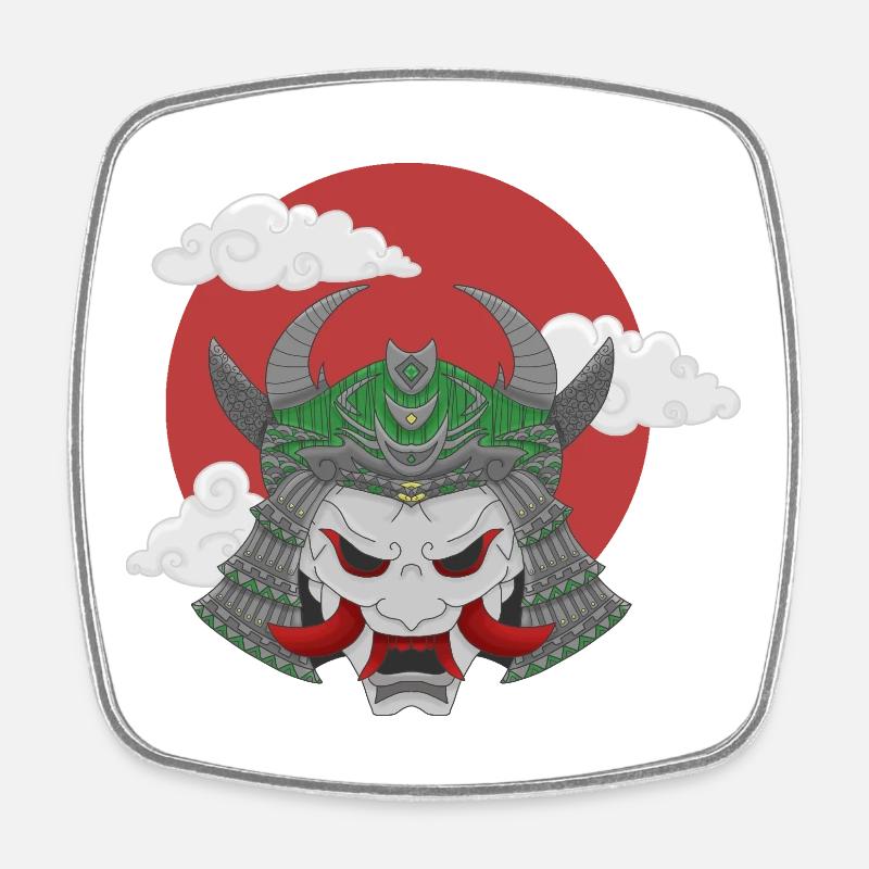 Oni x Samurai Graugrün - Viereckiger Kühlschrankmagnet - Weiß