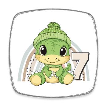 7e anniversaire Dinosaure Arc-en-ciel mignon mignon - Magnet carré - blanc - Devant