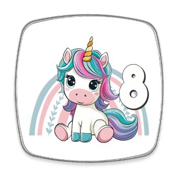 8e anniversaire Licorne Arc-en-ciel mignonne - Magnet carré - blanc - Devant