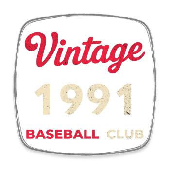 Vintage 1991 – Baseball Club Retro Geburtsjahr - Viereckiger Kühlschrankmagnet - Weiß - Vorne