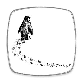 But why? Pinguin Meme Fußspuren Doodle Gekritzel  - Viereckiger Kühlschrankmagnet - Weiß - Vorne