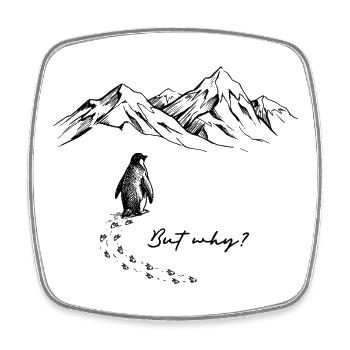But why? Pinguin Meme Antarktis Schnee Spuren Eis - Viereckiger Kühlschrankmagnet - Weiß - Vorne