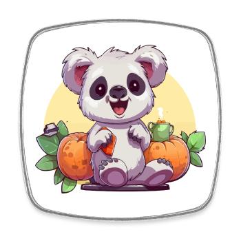 Cuddly Panda Autumn Pumpkins - Square fridge magnet - white - Front