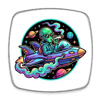 Smoking Alien Neon Space Flight Joint Motif - Square fridge magnet - white - Front