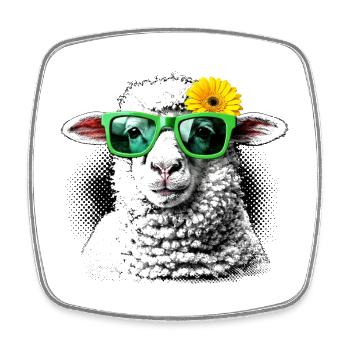 Modernes Schaf – Blume Gerbera Sonnenbrille Kunst - Viereckiger Kühlschrankmagnet - Weiß - Vorne