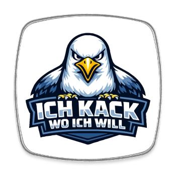 Böse Möwe "Ich kack wo ich will" Spruch - Viereckiger Kühlschrankmagnet - Weiß - Vorne